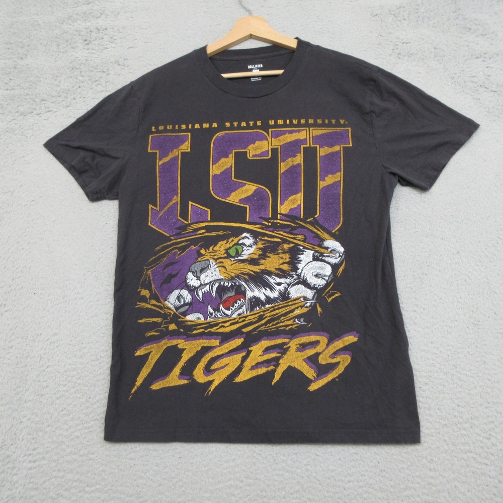 LSU Hollister T Shirt Mens Small Black Graphic Tee Louisiana State Retro Style